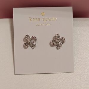 Kate Spade Silver "It's A Tie" Bow Earrings NWT
